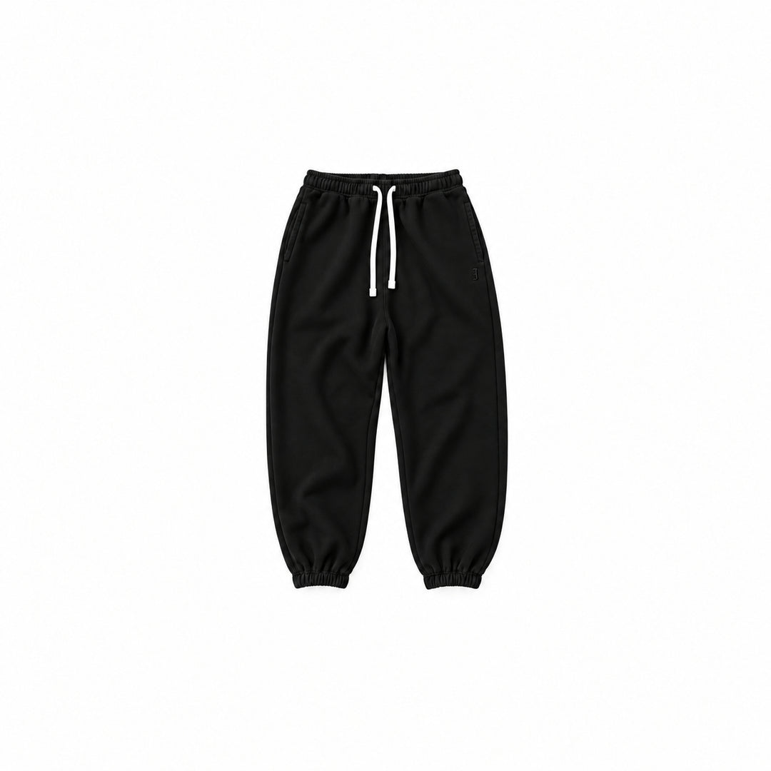 Men’s black heavyweight cuffed joggers front view